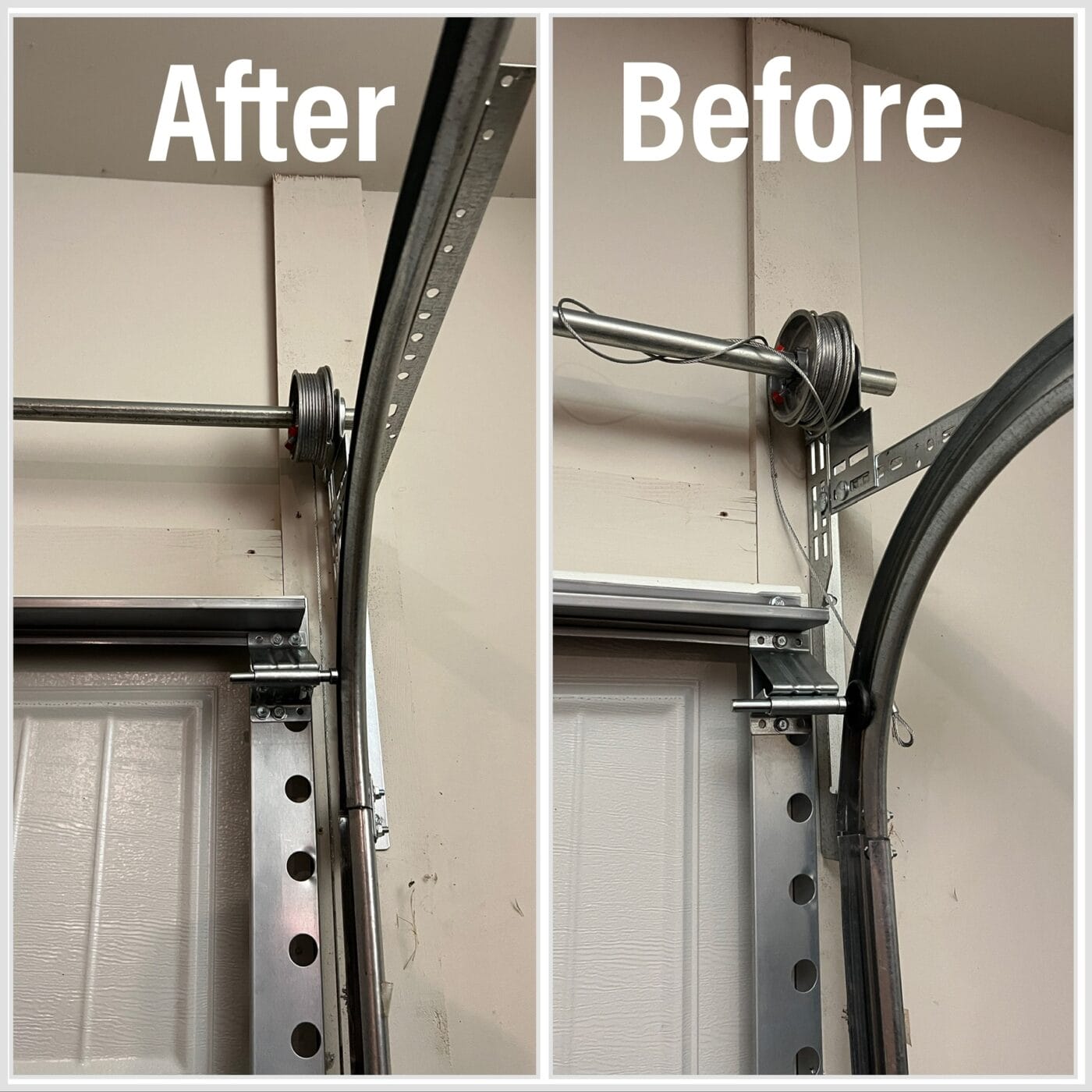 before and after of a garage wire repair